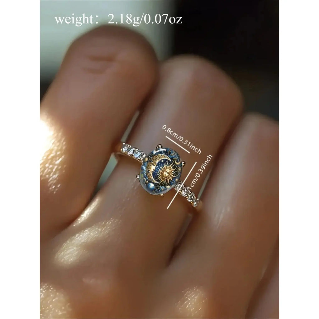 Celestial Sun Moon Enamel Ring for Mystical Everyday Jewelry and Romantic Gifts