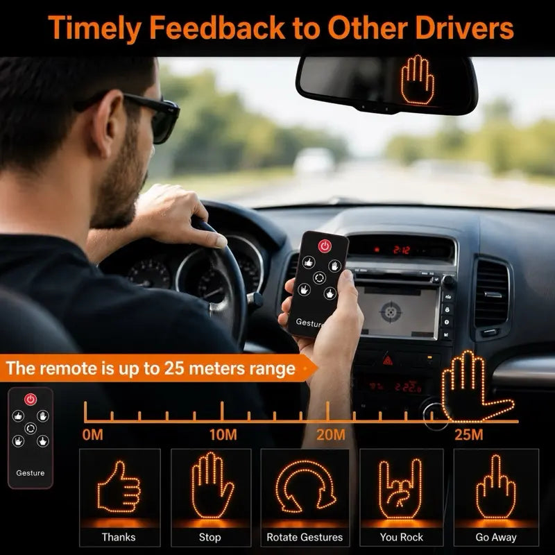 LED Car Gesture Light with Remote | 4 Hand Signs | Peel & Stick