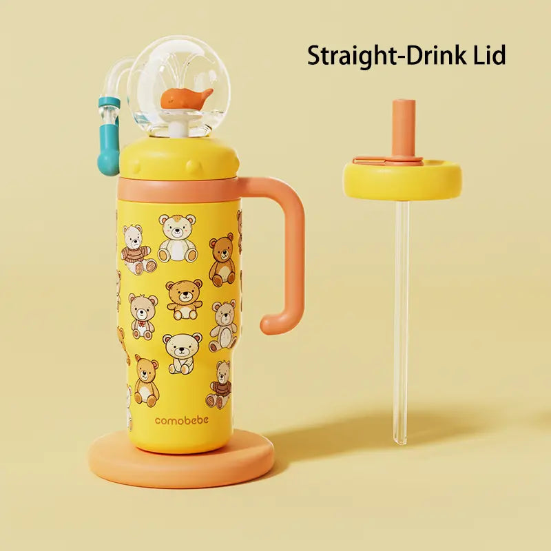 Kids Insulated Whale Fountain Tumbler with Handle and Two Lids for School Drinks