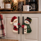 Christmas Santa Snowman Handle Covers for Festive Kitchen and Holiday Home Decor