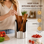 Thickened Stainless Steel Utensil Organizer for Kitchen Countertop Storage and Easy Cleanup