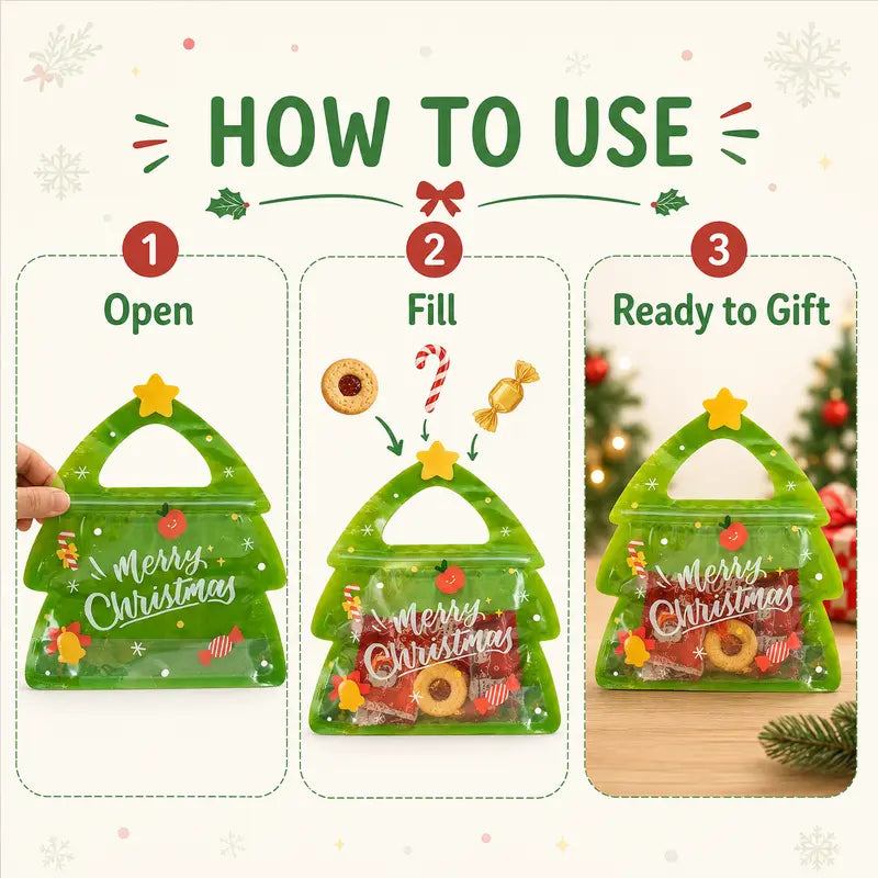 Christmas Tree Candy Bags with Handles for Holiday Treats Party Favors Gifts