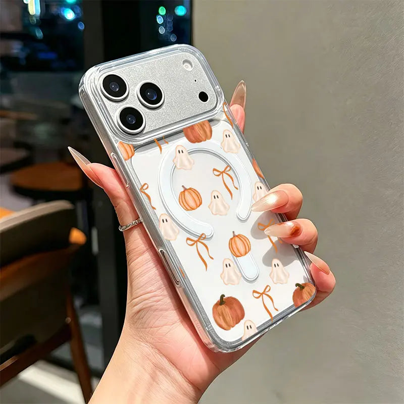 Cute Ghost Pumpkin Bow Halloween Phone Case with Magnetic Ring Stand