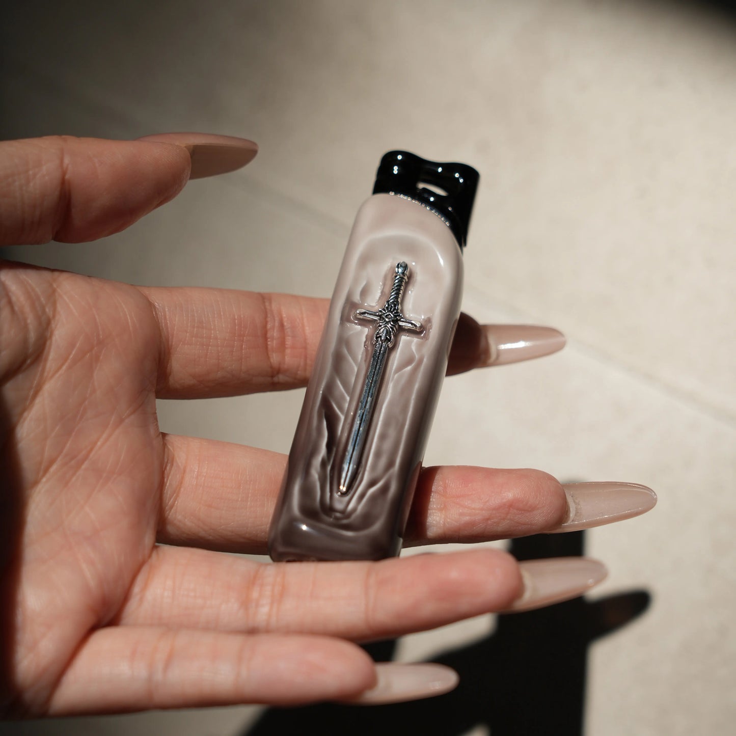 Refillable Butane Lighter with Vintage Sword Embossed Design