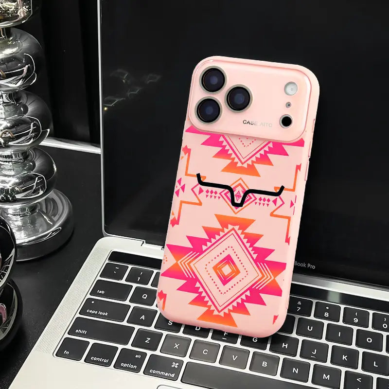 Western Bull Horn Aztec Geometric Phone Case with Tribal Style for Trendy Everyday Protection