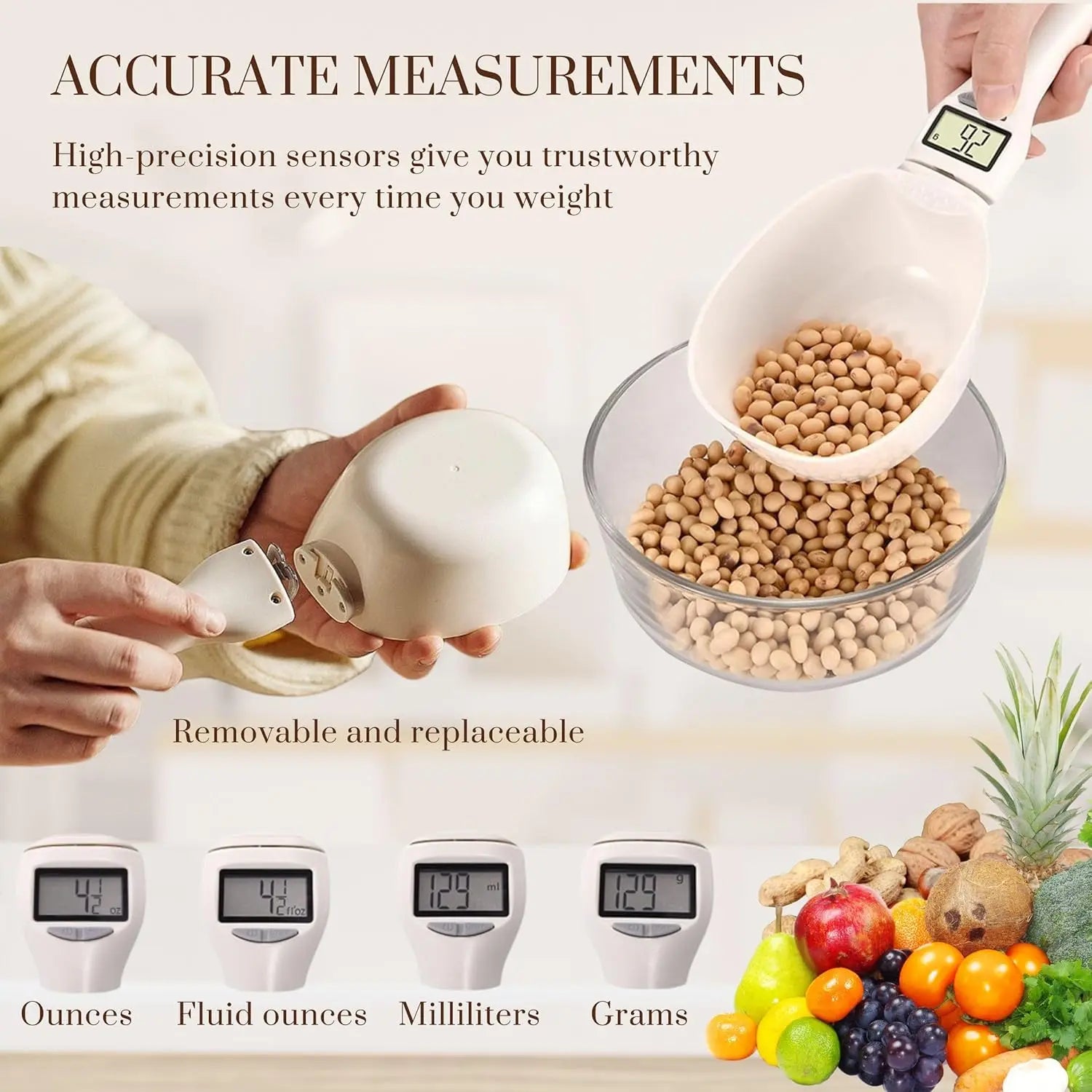 Digital Measuring Scoop Scale for Cooking Baking Pet Food and Kitchen Prep