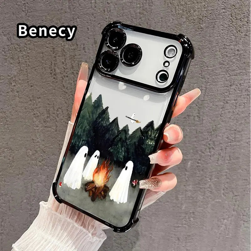 Ghost Campfire Pattern Phone Case with Shockproof Protective Cover for iPhone