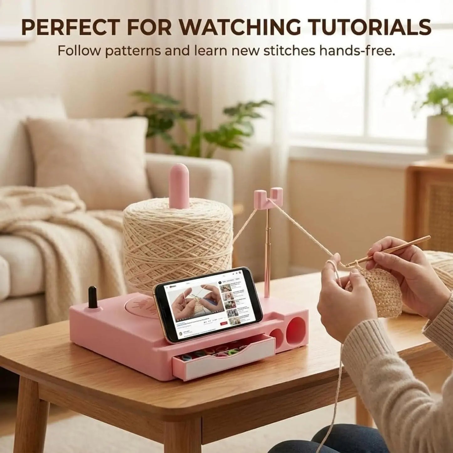 Crochet Yarn Spinner & Phone Stand – Multifunctional Yarn Holder Organizer