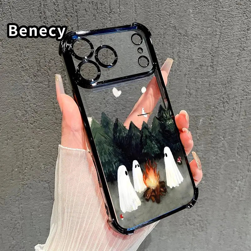 Ghost Campfire Pattern Phone Case with Shockproof Protective Cover for iPhone