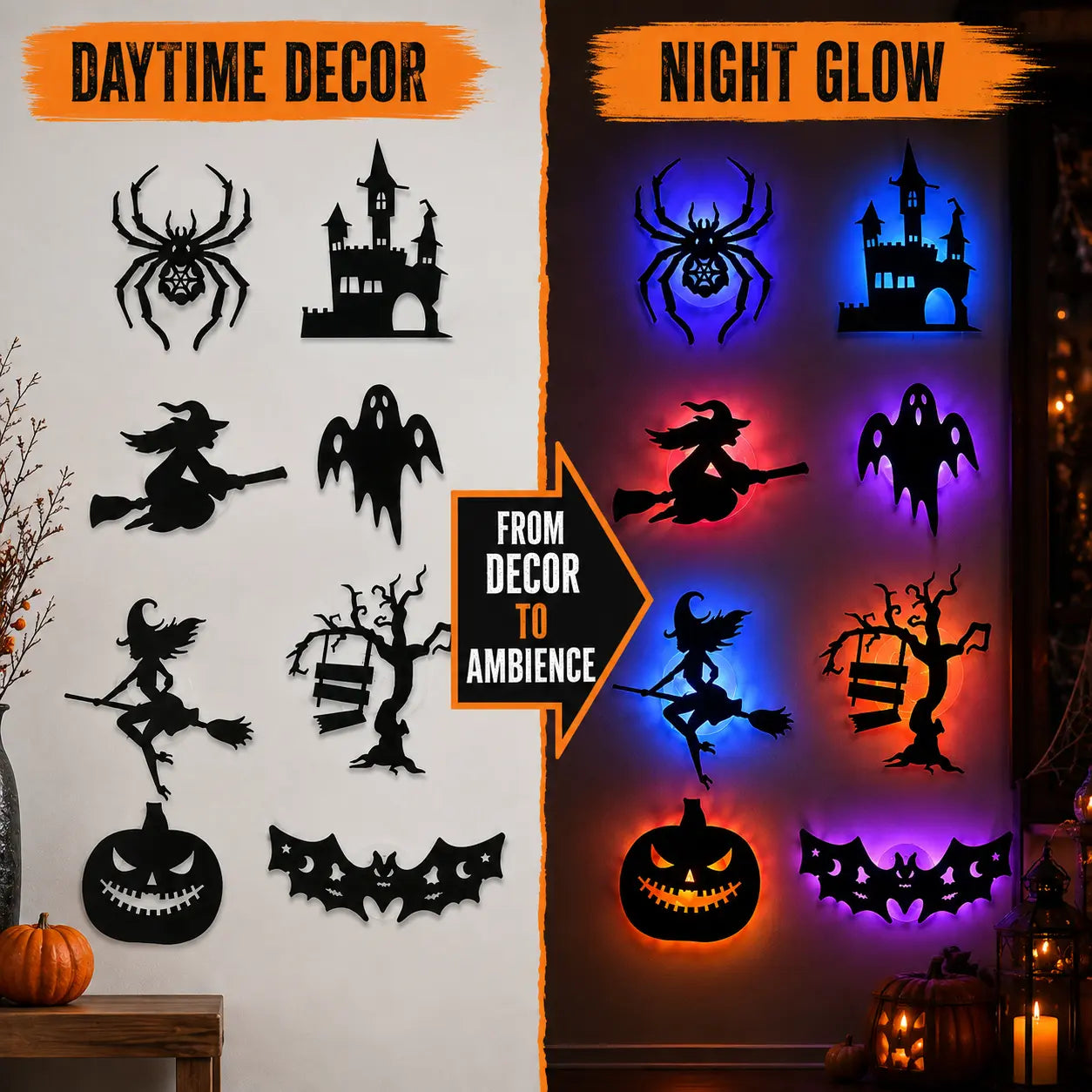 Halloween LED Silhouette Wall Decor Set for Spooky Home Party Decorations