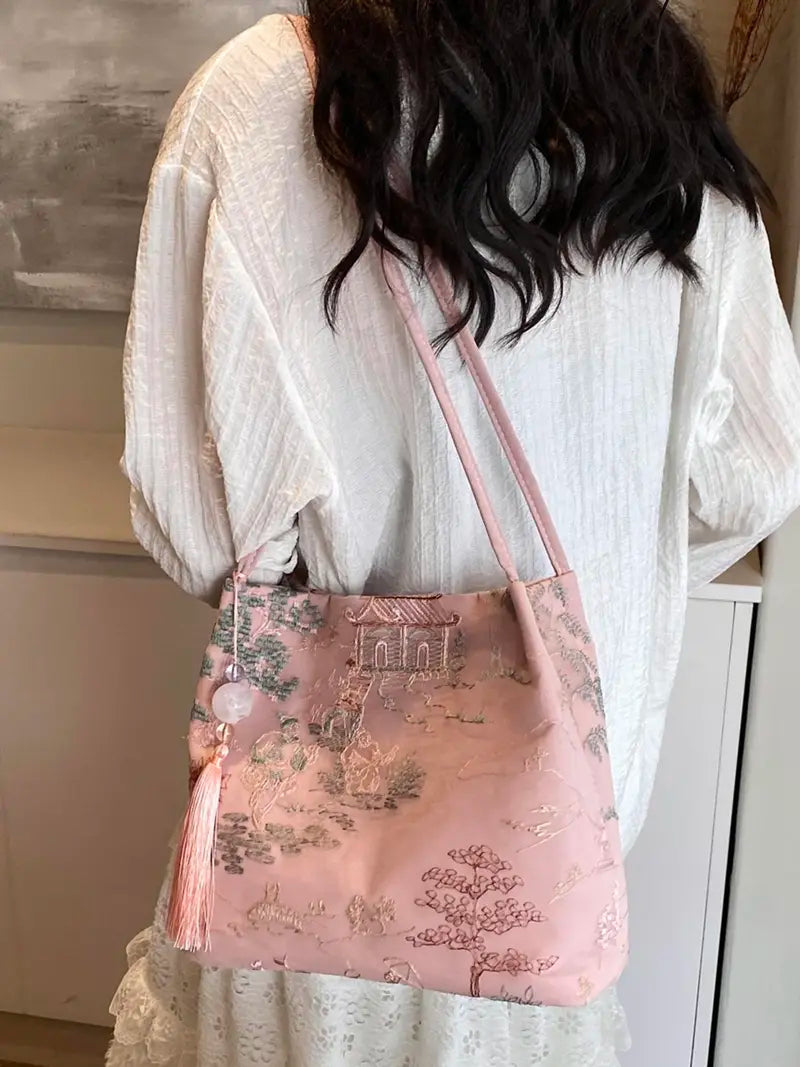 Elegant Embroidered Tassel Crossbody Bag for Women Daily Fashion Commuting and Travel