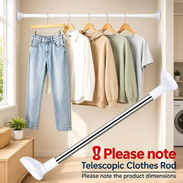 Drill-Free Adjustable Tension Rod for Closet Storage and Laundry Organization