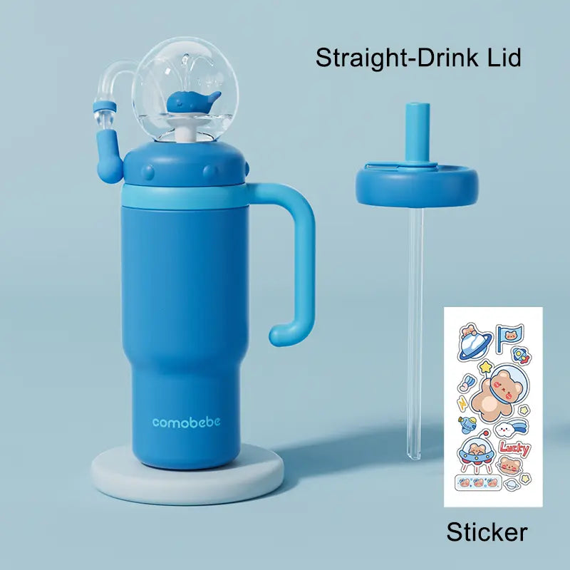Kids Insulated Whale Fountain Tumbler with Handle and Two Lids for School Drinks