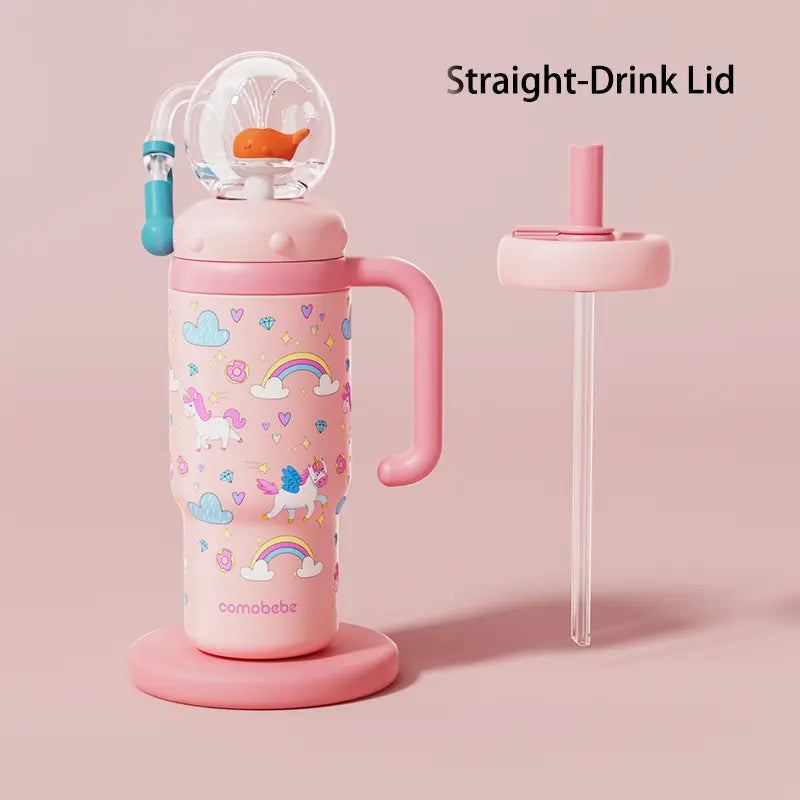 Kids Insulated Whale Fountain Tumbler with Handle and Two Lids for School Drinks