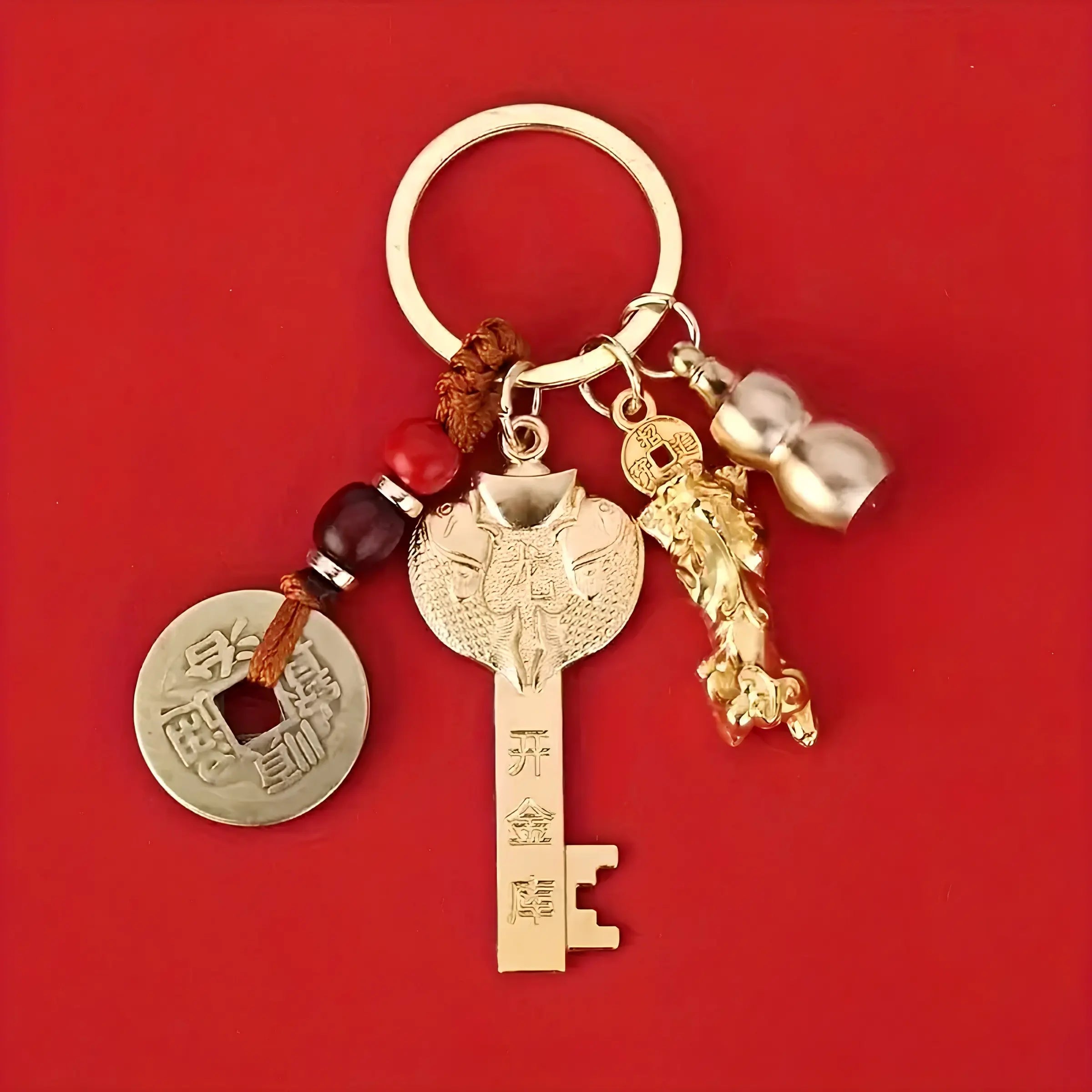 Feng Shui Five Blessings Lucky Keychain Charm for Wealth Health Success and Protection