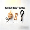 Funny Retractable Middle Finger Keychain Set with Phone Stand and Lanyard