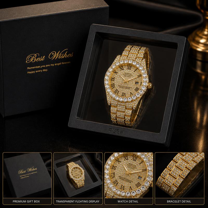 Luxury Iced Out Rhinestone Watch for Hip Hop Style and Statement Outfits