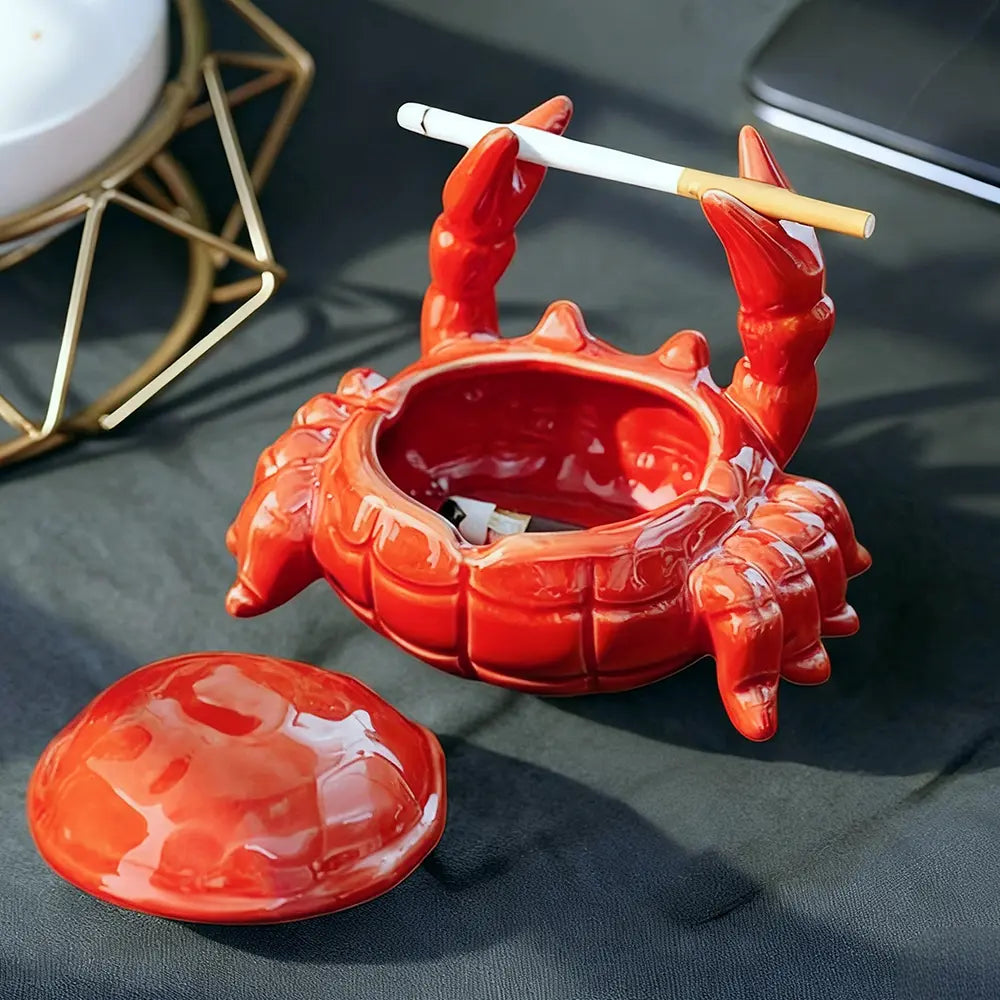 Cendrier Crabe en Céramique avec Couvercle – Cendrier de Plage Anti-Vent