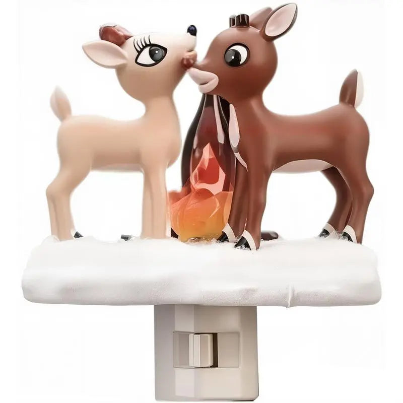 Christmas Elk Campfire Night Light, 120V Plug-in Flickering 3D Festive Decorative Light