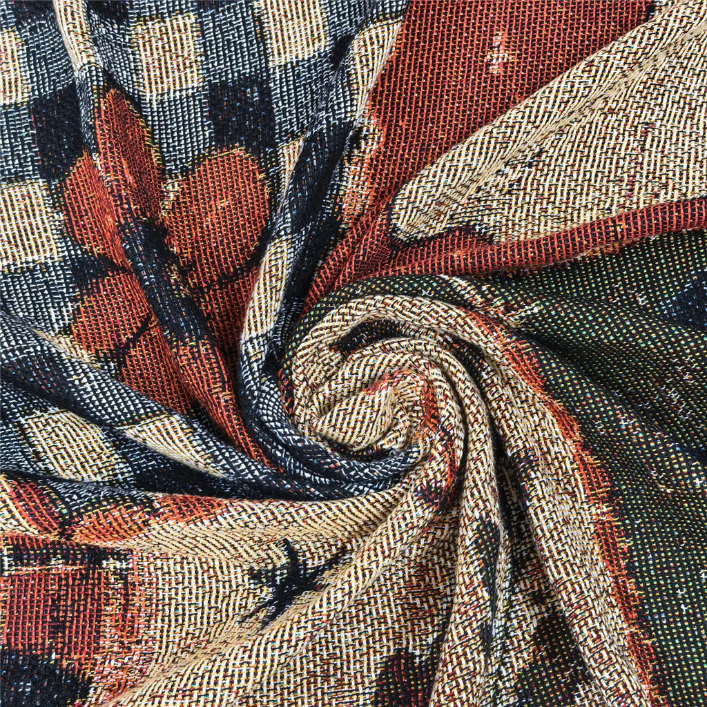 Halloween Patchwork Woven Blanket with Tassels for Sofa Bed Wall Decor