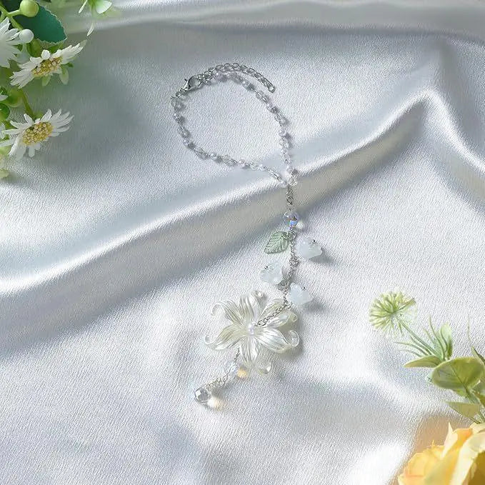 Crystal Lily Car Suncatcher Charm Handmade Boho Rearview Mirror Decor Gift