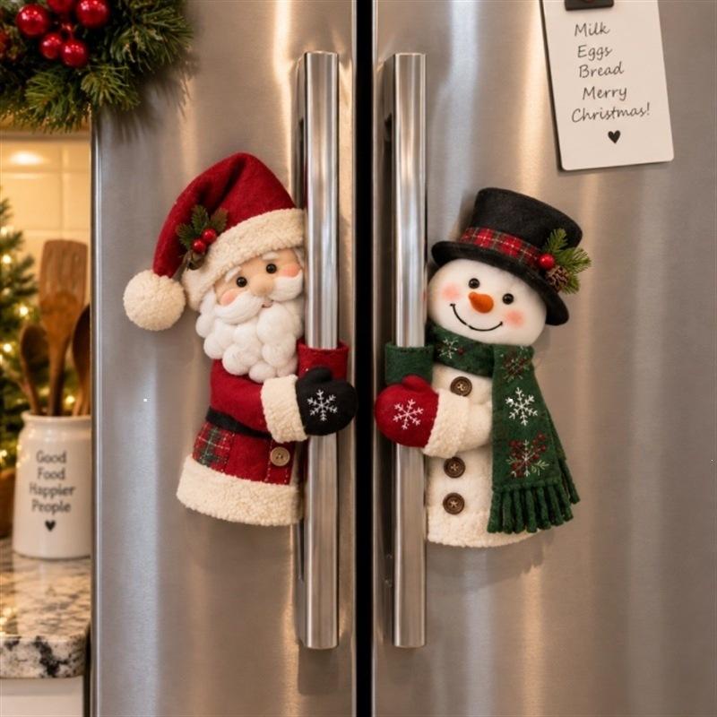 Christmas Santa Snowman Handle Covers for Festive Kitchen and Holiday Home Decor