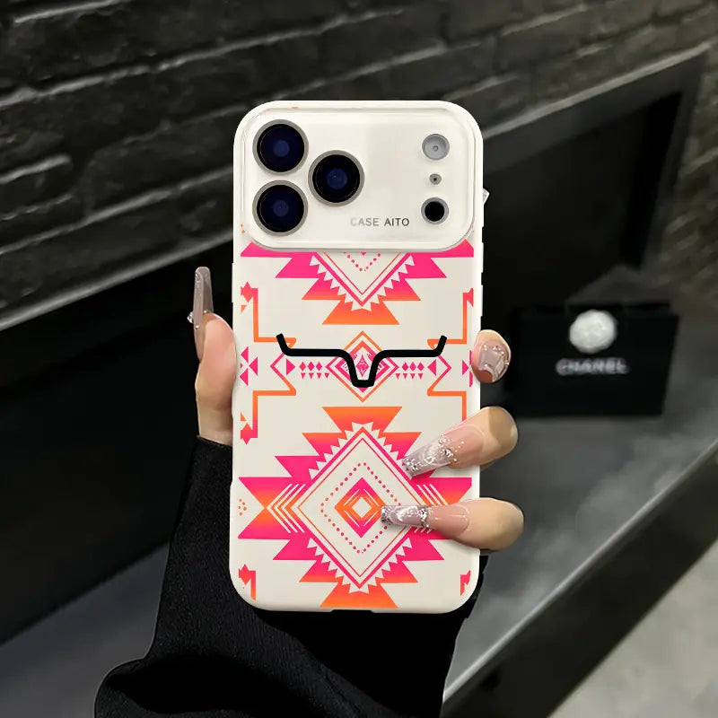 Western Bull Horn Aztec Geometric Phone Case with Tribal Style for Trendy Everyday Protection