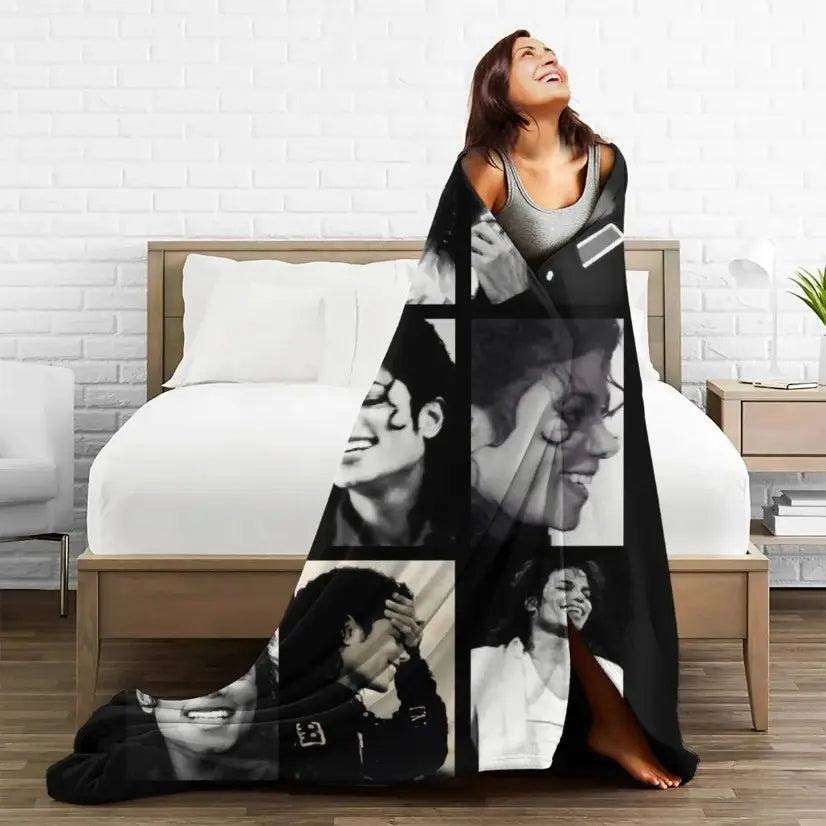 Pop Music Legend Photo Collage Blanket for Retro Fan Room Decor