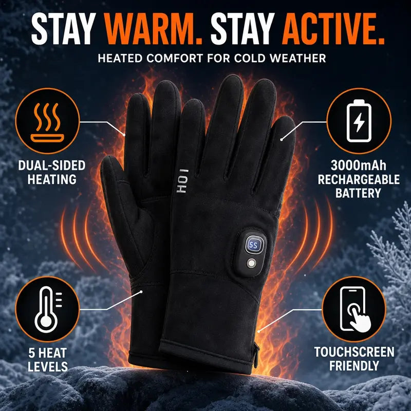 Rechargeable Heated Gloves with Touchscreen Fingertips for Cycling and Cold Weather
