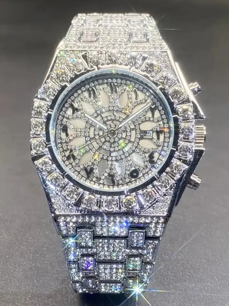 Luxury Rhinestone Quartz Watch for Hip Hop Streetwear and Statement Outfits