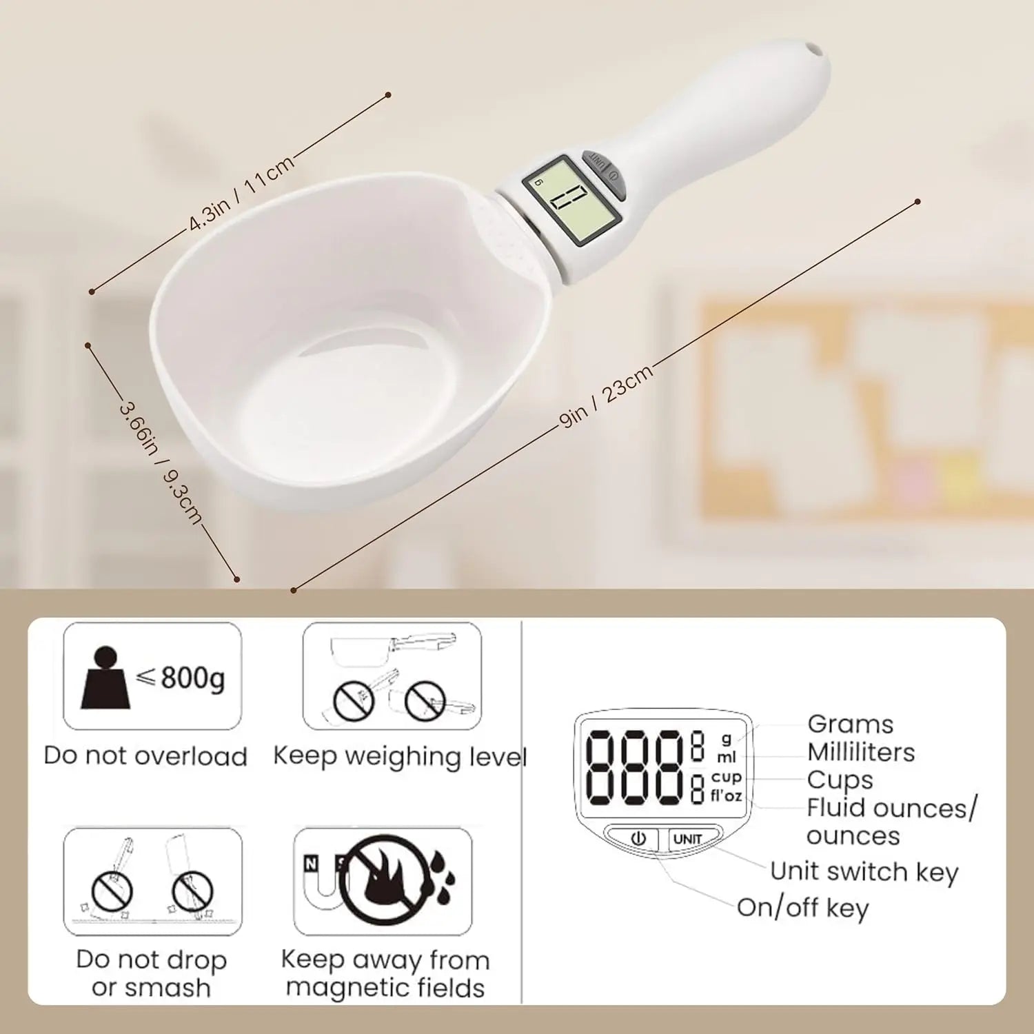 Digital Measuring Scoop Scale for Cooking Baking Pet Food and Kitchen Prep