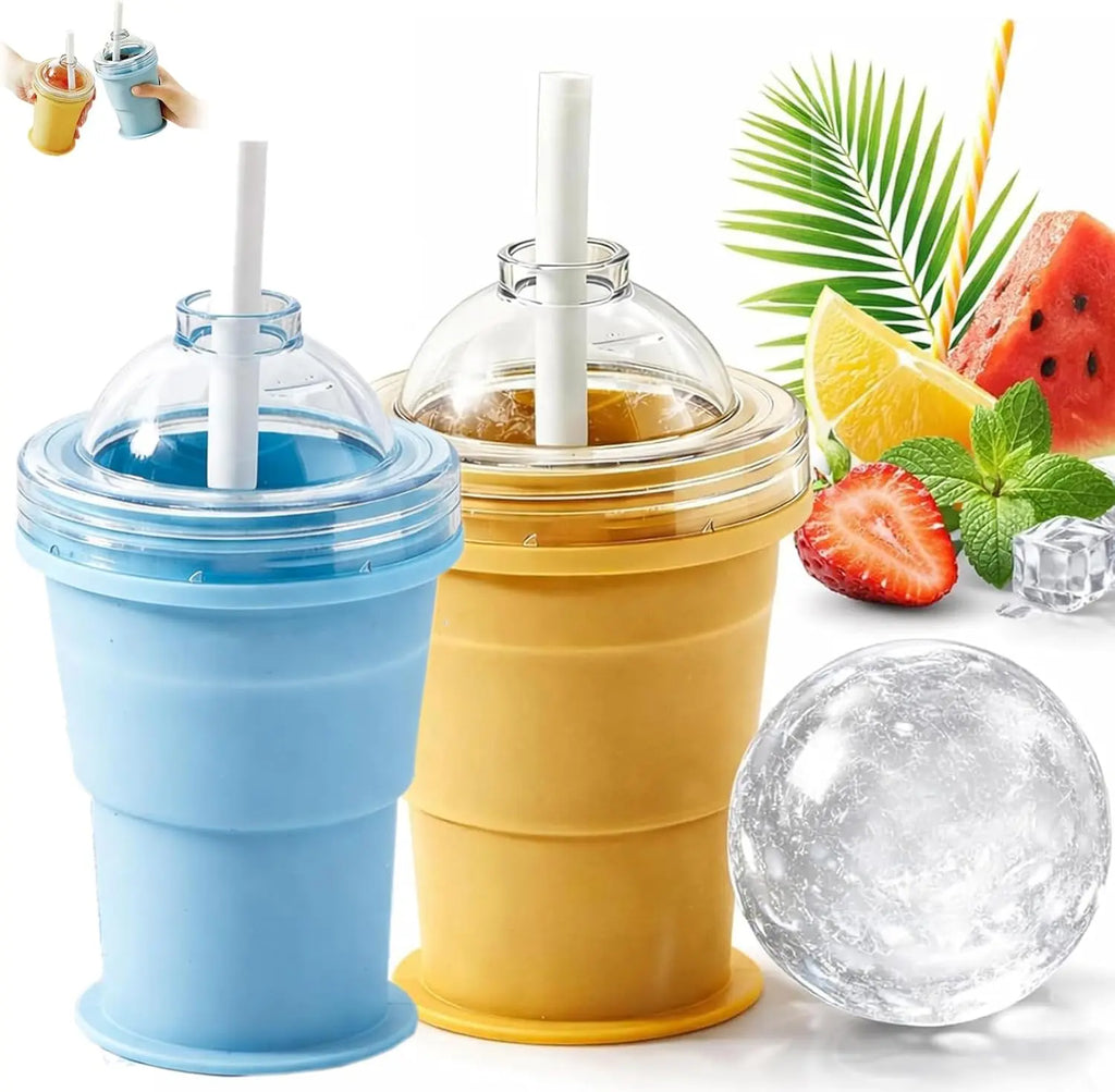 Folding Silicone Ice Hockey Cup & Spherical Ice Cube Mold