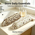 Quilted Travel Toiletry Organizer Bag with Handle for Makeup and Bathroom Storage