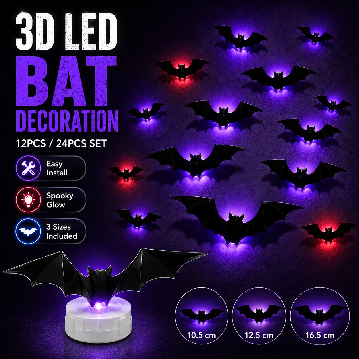 3D LED Bat Wall Decor Set for Spooky Halloween Home Parties