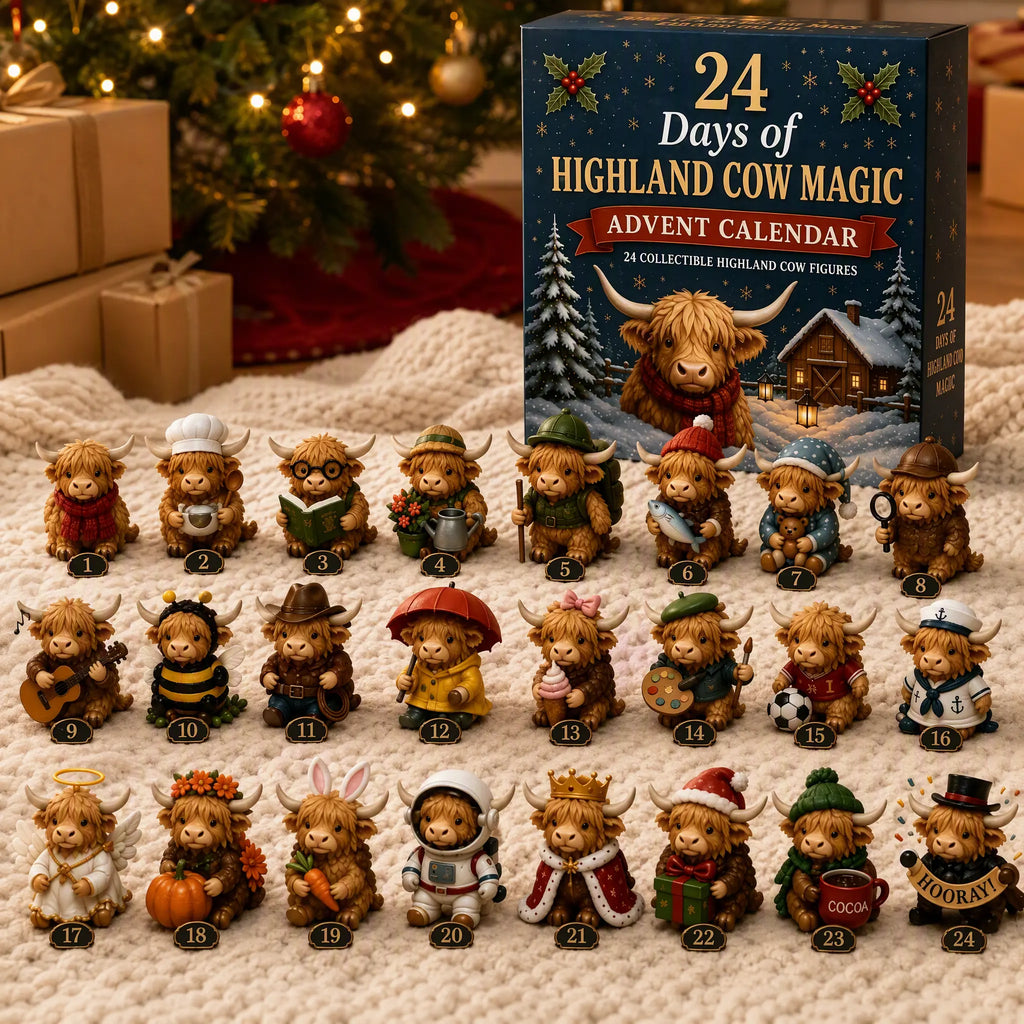Highland Cow Advent Calendar with Collectible Figurines for Christmas Countdown Gifts
