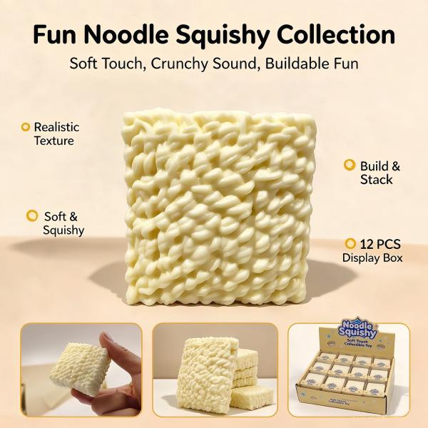 Noodle Squishy Soft Touch Collectible Toy with Crunchy Sound for Stress Relief and Fun Playtime