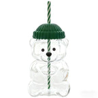 Cute Teddy Bear Glass Tumbler with Strawberry Straw – 20oz Reusable Iced Coffee Cup