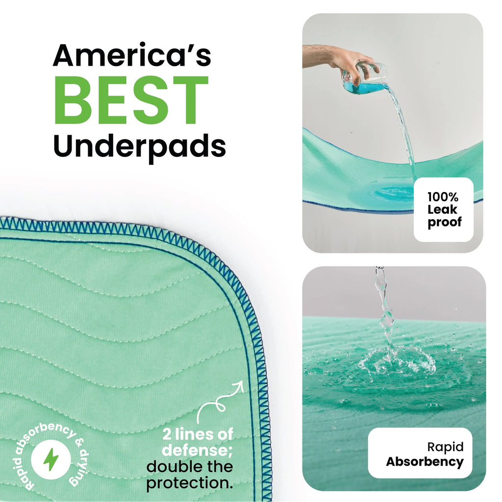 Reusable Waterproof Underpads - Heavy Absorbency Leakproof Pads for Bed, Couch & Floor