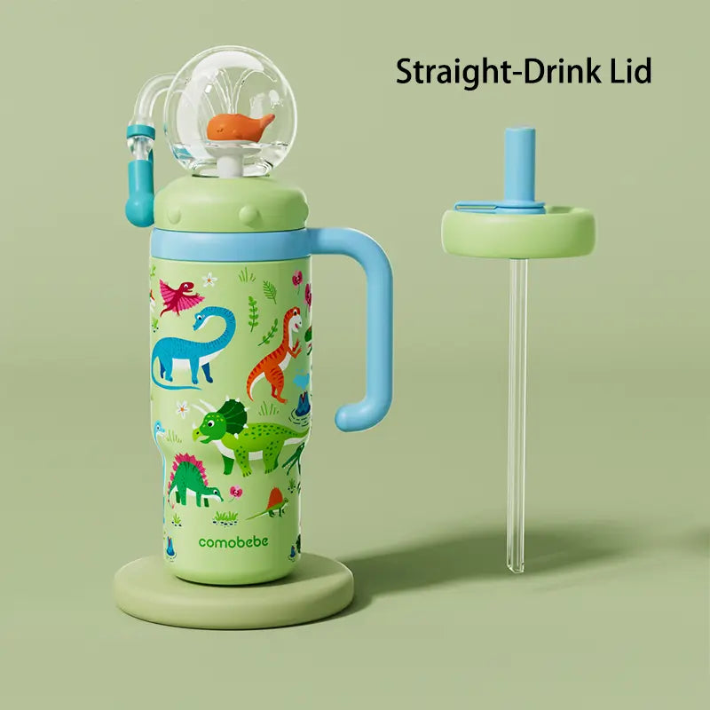 Kids Insulated Whale Fountain Tumbler with Handle and Two Lids for School Drinks
