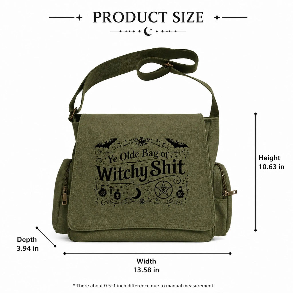 Witchy Canvas Crossbody Bag with Vintage Symbols for Everyday Halloween Style