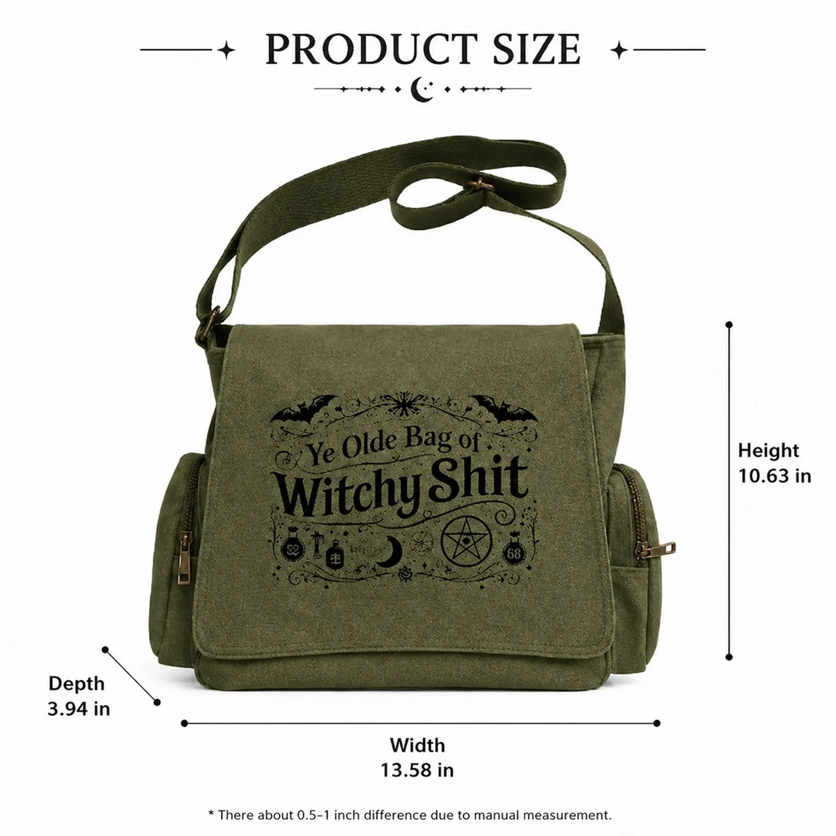 Witchy Canvas Crossbody Bag with Vintage Symbols for Everyday Halloween Style