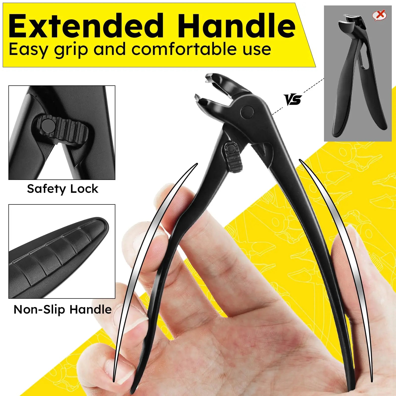 Coupe-ongles de pieds métalliques pour adultes, à long manche, tête courbée avec récupérateur, ultra-tranchant et robuste pour ongles épais