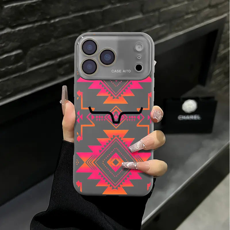 Western Bull Horn Aztec Geometric Phone Case with Tribal Style for Trendy Everyday Protection