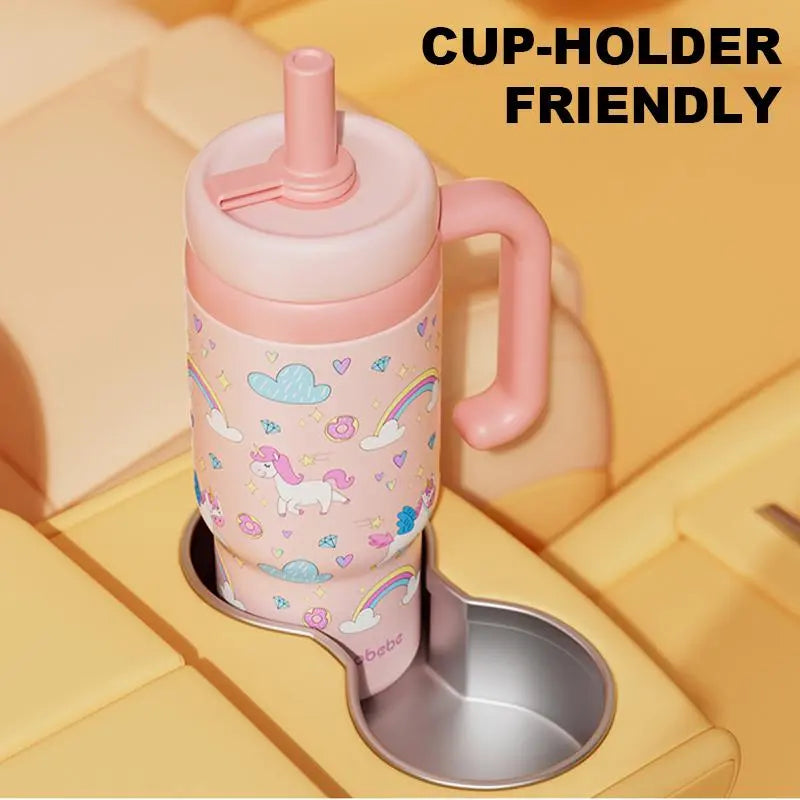 Kids Insulated Whale Fountain Tumbler with Handle and Two Lids for School Drinks