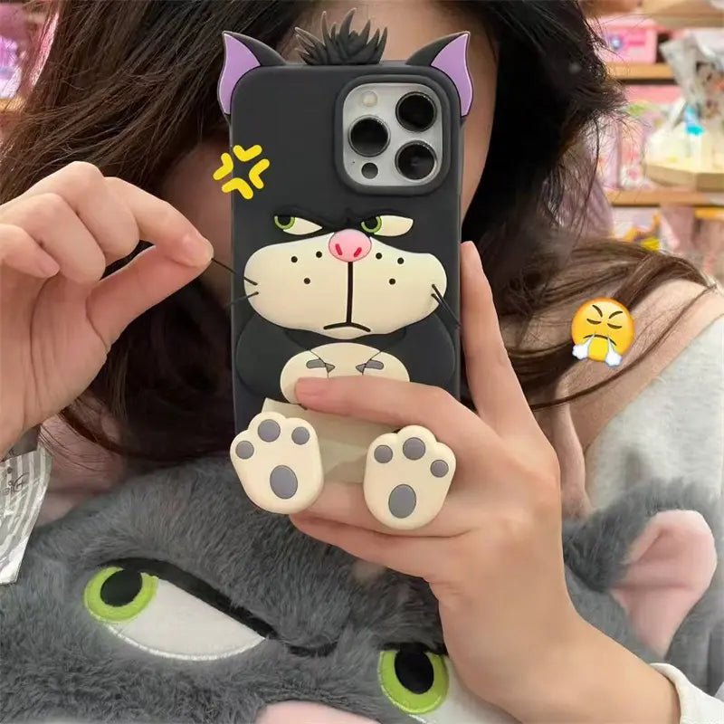 Cute Cat Paw Stand Phone Case with Cartoon Shockproof Protection