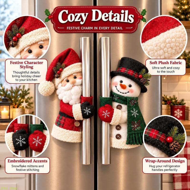 Christmas Santa Snowman Handle Covers for Festive Kitchen and Holiday Home Decor