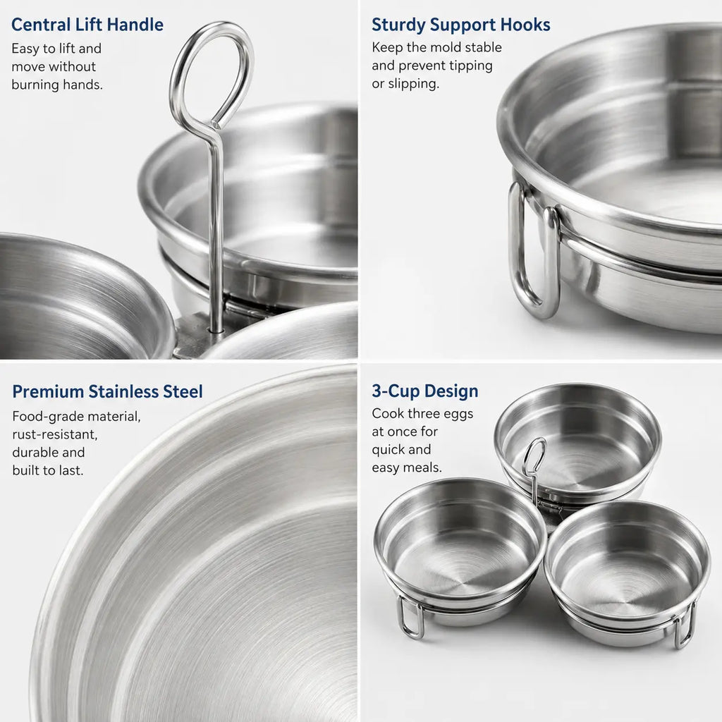 Stainless Steel 3-Cup Egg Poacher Set for Easy Breakfast Cooking