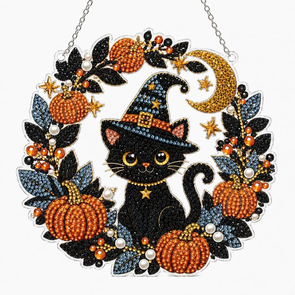 Halloween Cat Pumpkin Diamond Painting Suncatcher Ornament DIY Hanging Decor Kit
