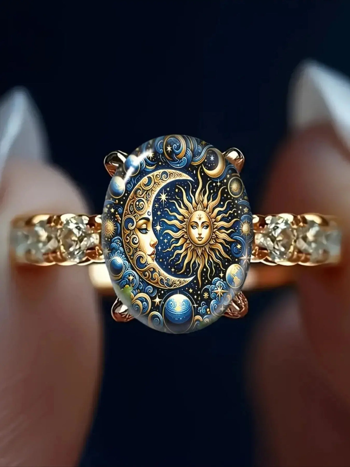 Celestial Sun Moon Enamel Ring for Mystical Everyday Jewelry and Romantic Gifts
