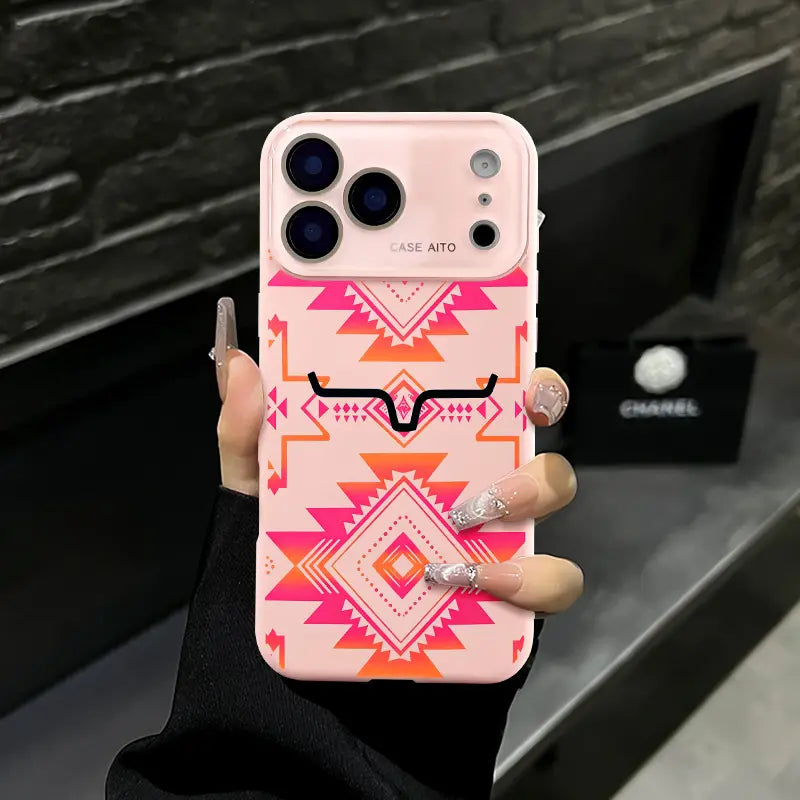Western Bull Horn Aztec Geometric Phone Case with Tribal Style for Trendy Everyday Protection